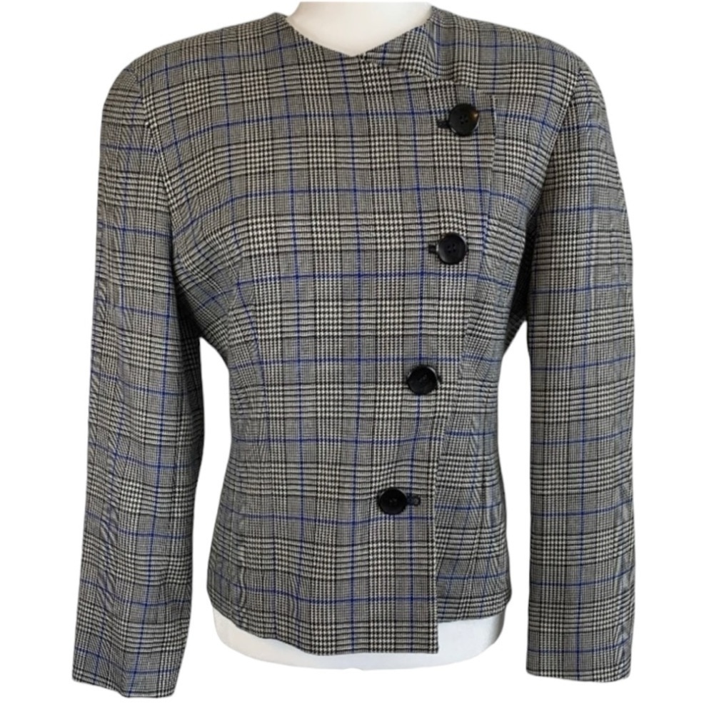 Vintage Pendleton 100% Wool Grey & Blue Houndstooth Blazer